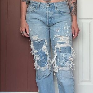 Levis Distressed Patched 501 Jeans.